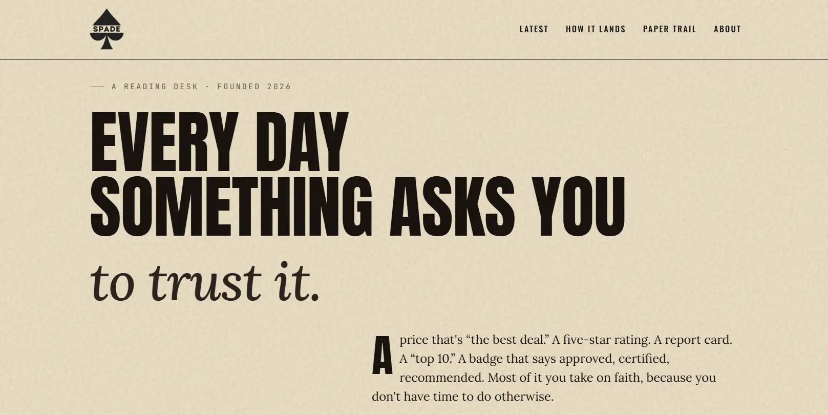 The Spade editorial publication homepage